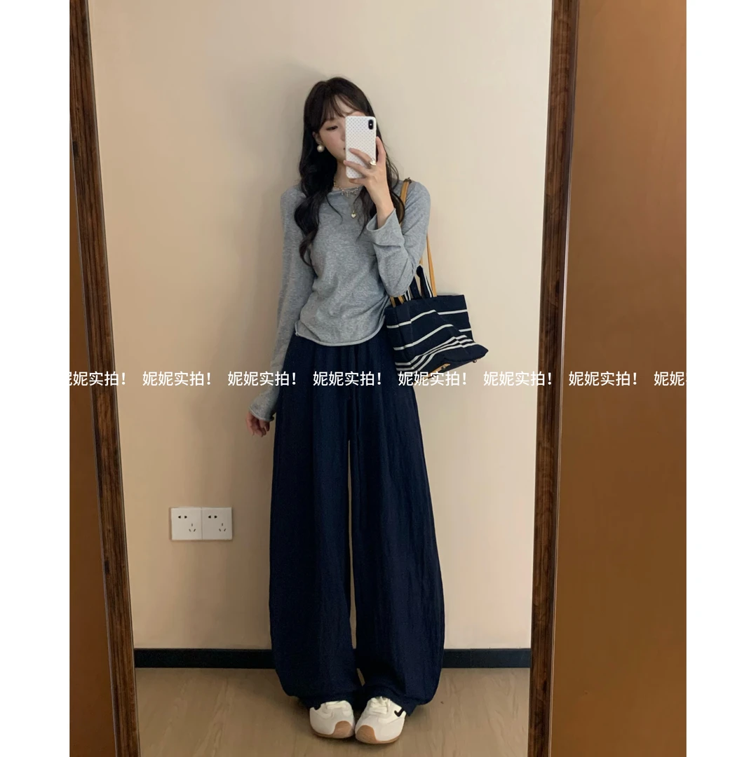 【妮妮】松弛老钱风！降温冰感弯刀型抽绳松紧腰休闲裤