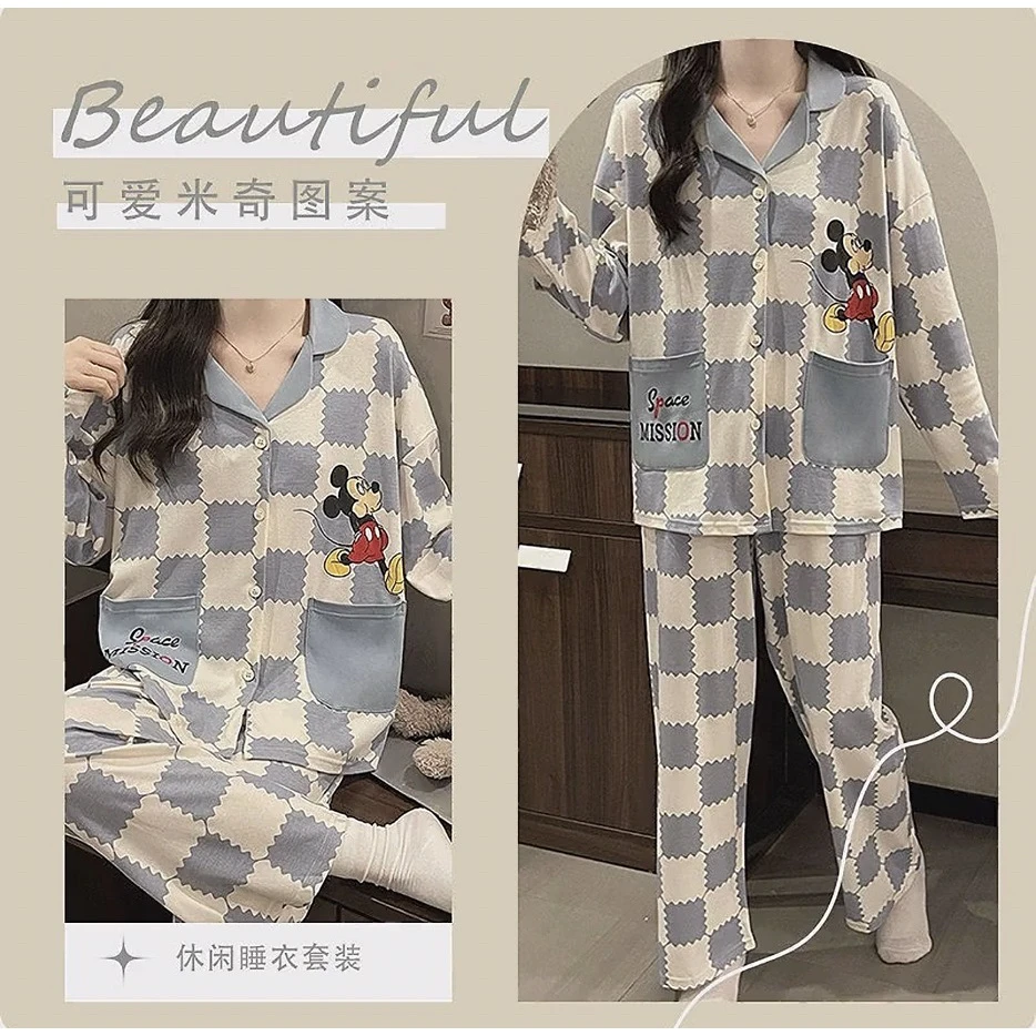 新款卡通格子长袖女士时尚开衫睡衣可外穿春秋季家居服