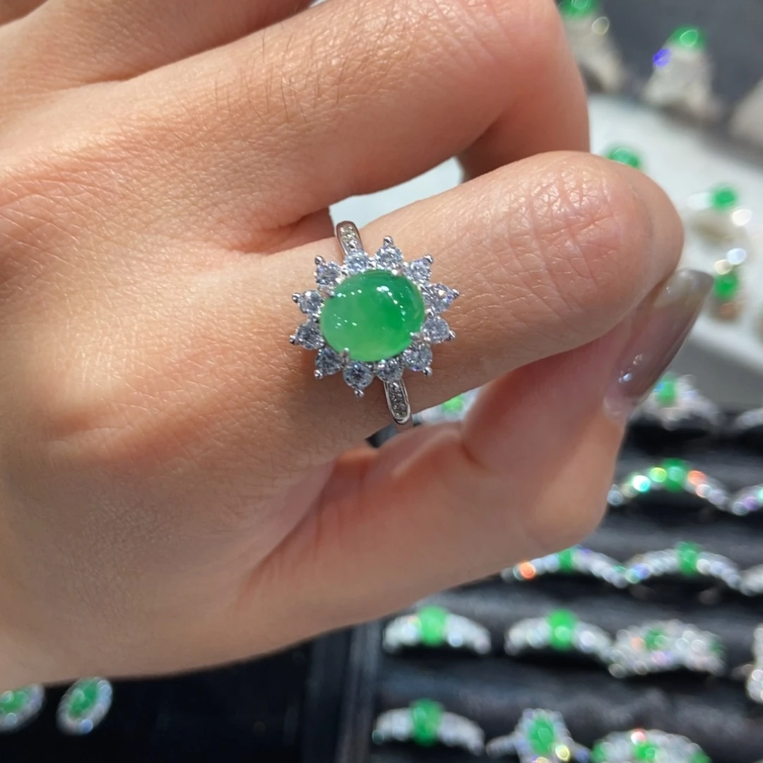 翡翠银S925镶嵌戒指天然缅甸