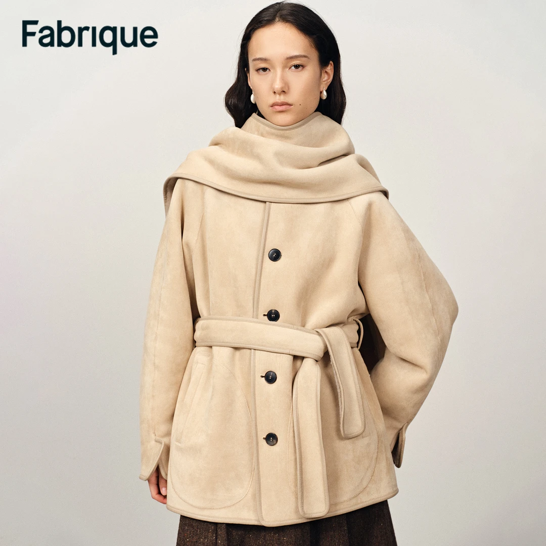 人造皮草 Fabrique 杏仁慕斯正反两穿保暖围巾腰带环保皮草外套