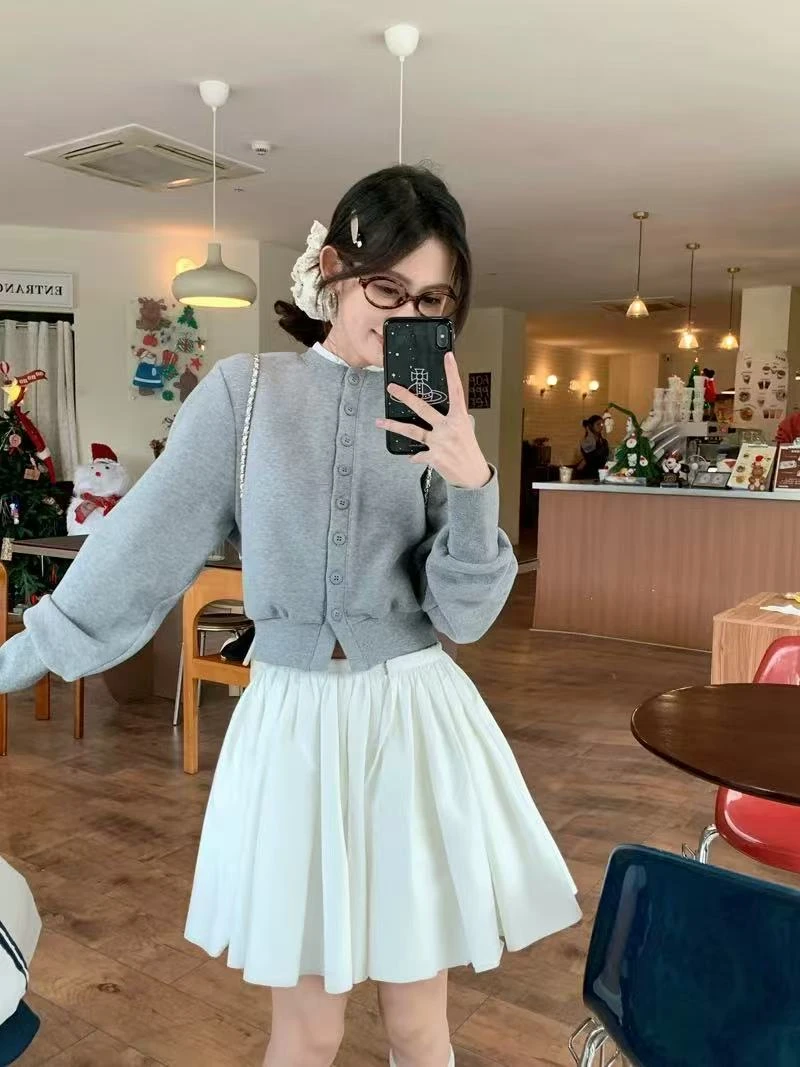 少女风日式时尚套装小香风针织显瘦高腰上衣短裙气质短款-25006
