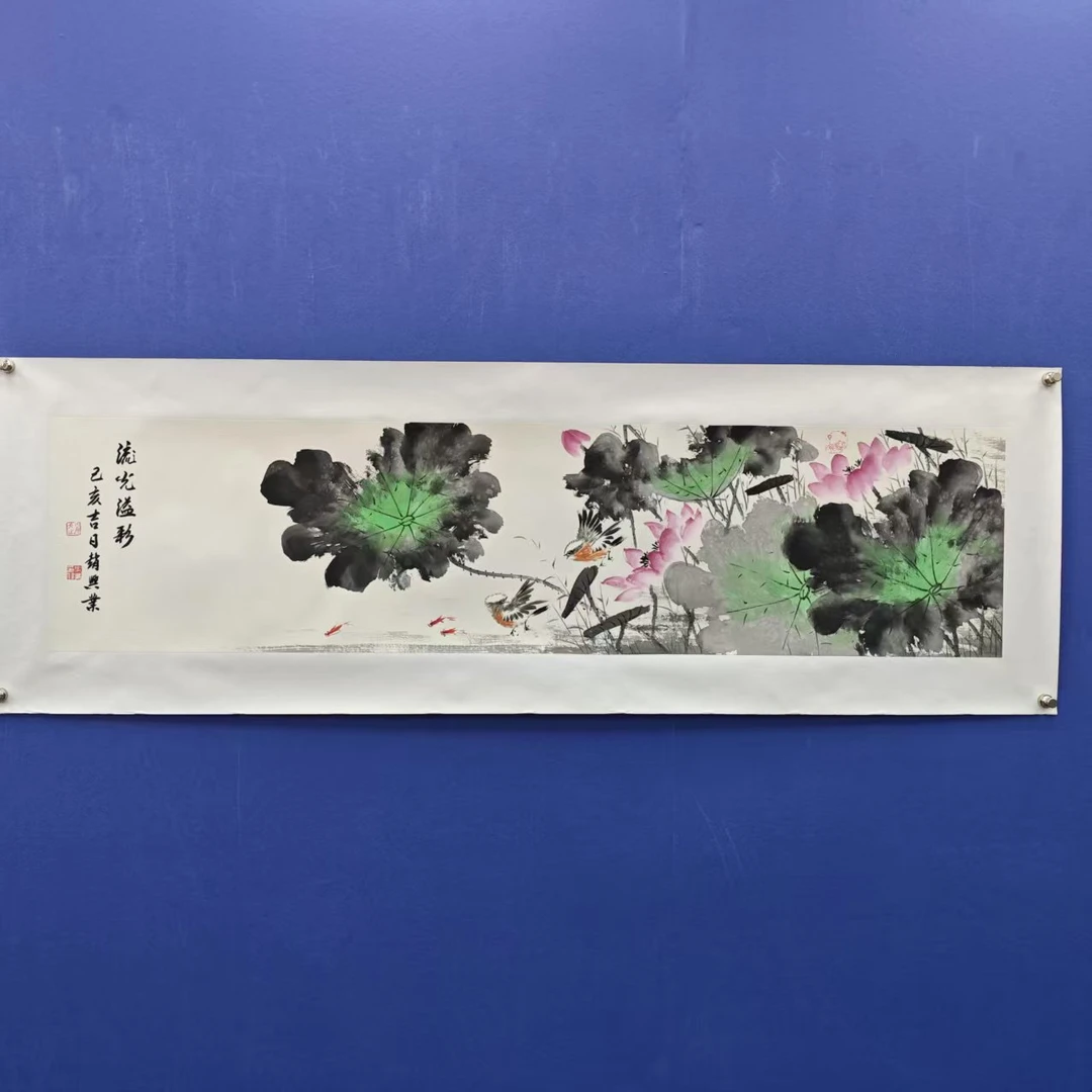 赵兴业《流光溢彩》四尺对开 托裱 136*34cm -天美