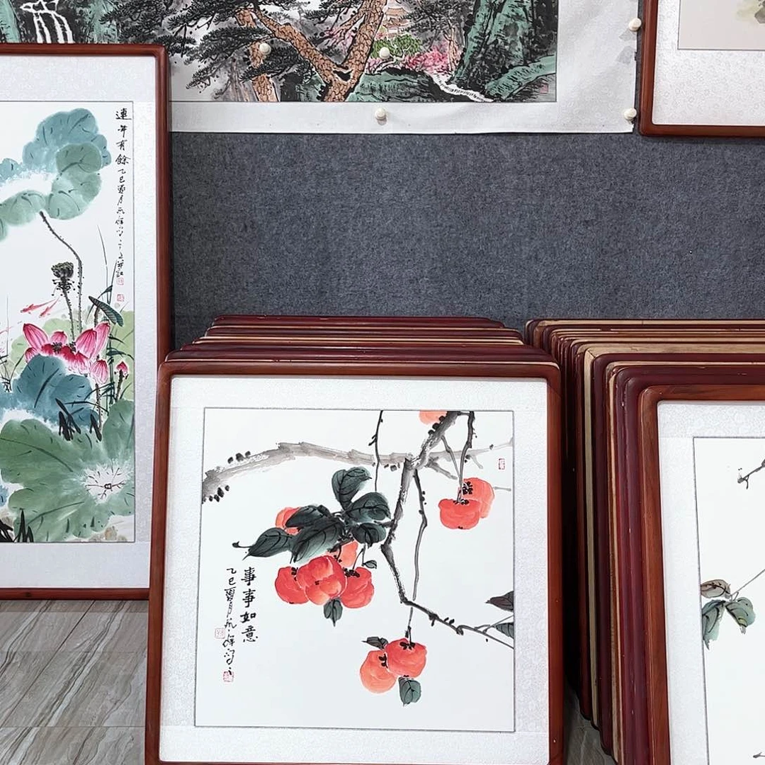 国画书画作品带框63×63厘米