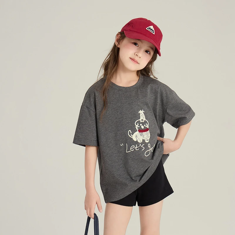 【现货】儿童韩版卡通小狗短袖T恤中大童百搭宽松上衣25C089