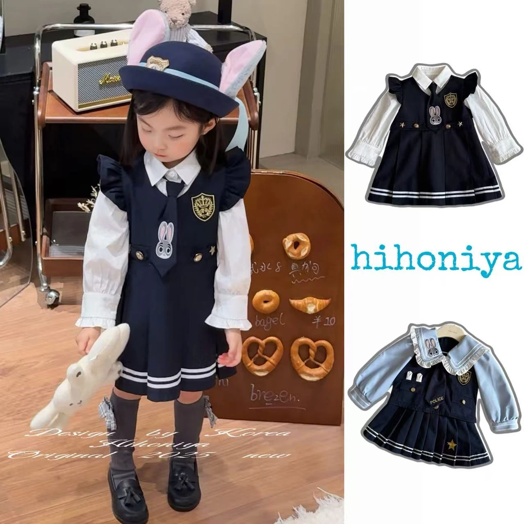 Q【小兔勋章】五Hihoniya~2025秋季宝宝款长袖连衣裙韩版学院风套装