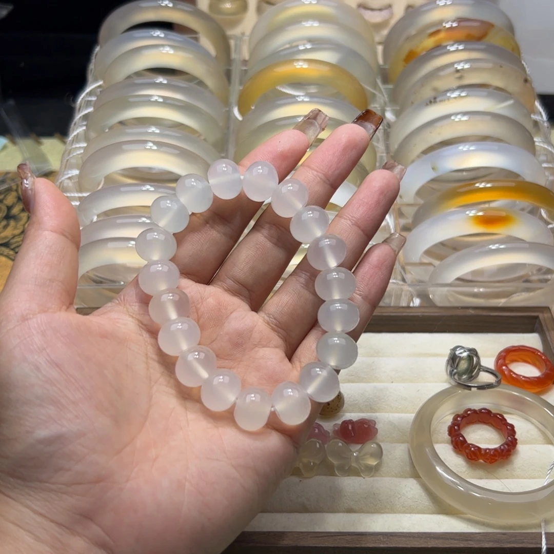 玛瑙/玉髓未镶嵌手链白冰苹果圆