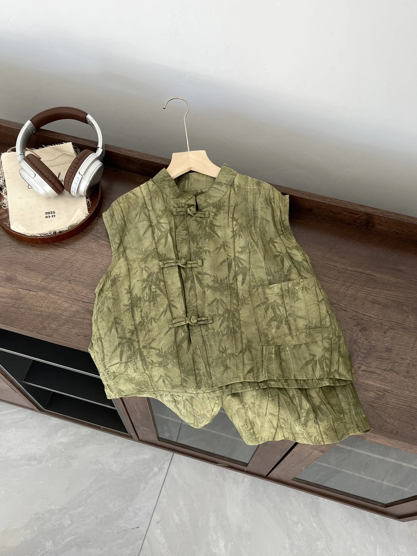 【小蛋壳】现货-新中式国潮风坎肩唐装盘扣斜襟中式两件套TML0148