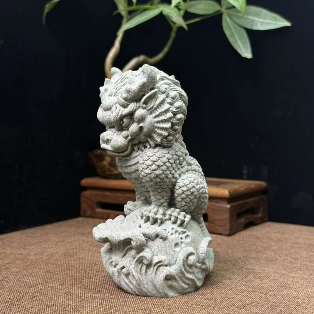 鱼缸造景鱼缸摆件青沙石雕刻镇水兽摆件花园花盆鱼缸微景观造景