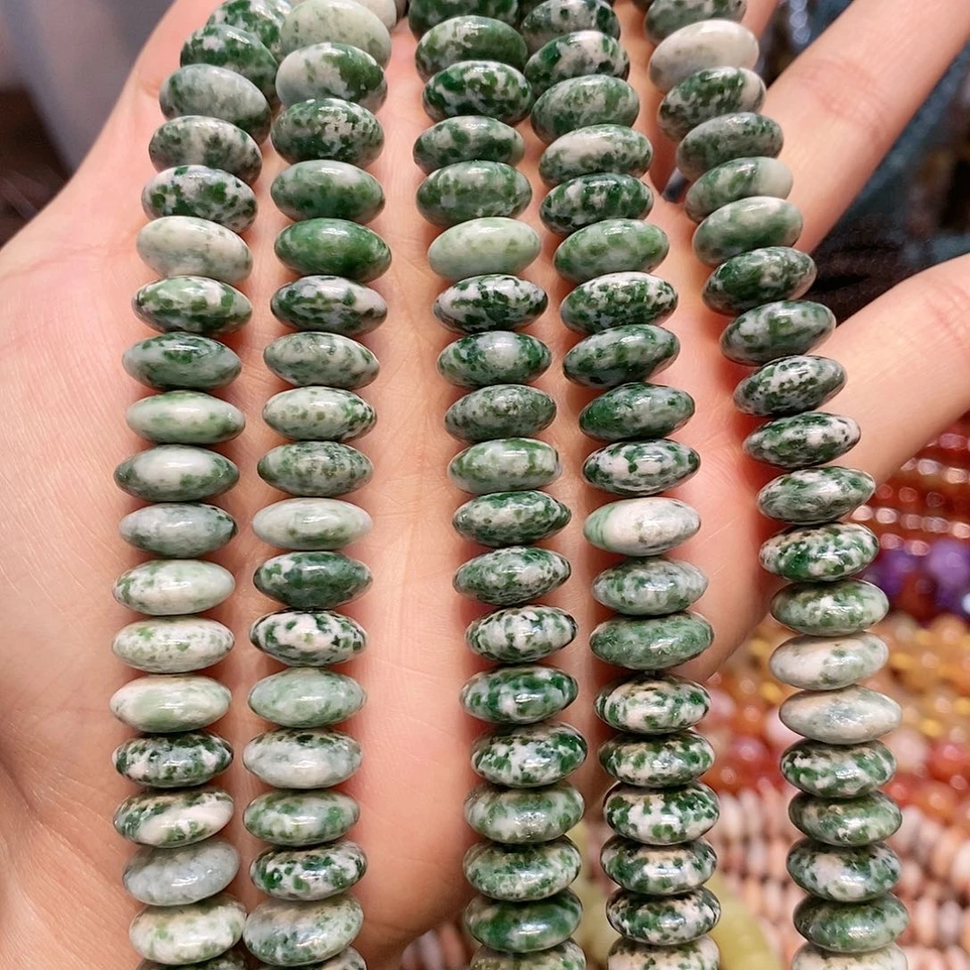 玛瑙/玉髓散珠菠菜绿天然石12mm飞碟一条