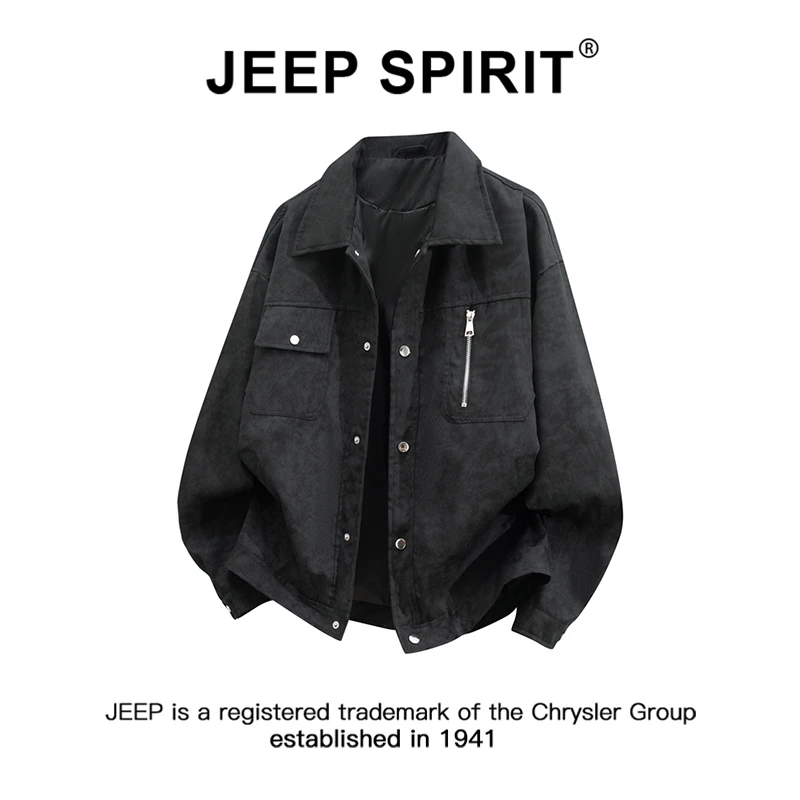 JEEPSPIRIT吉普美式复古工装夹克男春秋季潮流设计感扎染翻领外套