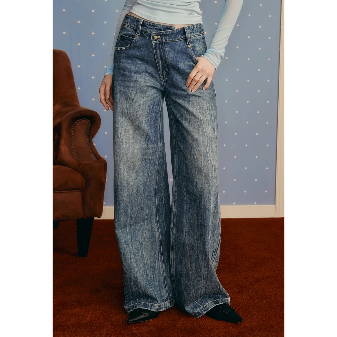 【9.18新品】wooha 吾哈2025冬季新款斜门径直筒牛仔裤