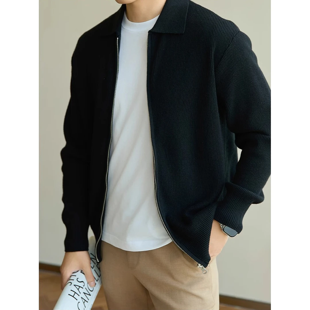 羊毛开衫毛衣男秋冬新款韩版潮流拉链外穿针织衫外套男士翻领毛衣