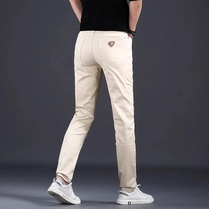 夏季新款卡其牛仔裤男款弹力修身小脚百搭休闲潮流高端男款长裤子
