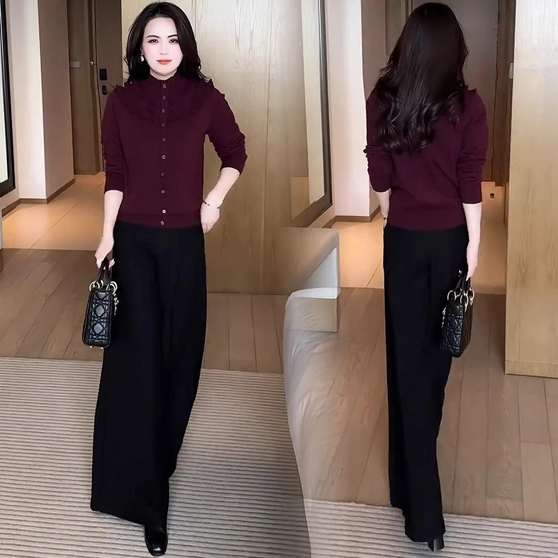 时尚显瘦针织衫女2025春装新款洋气减龄木耳花边毛衣百搭打底上衣