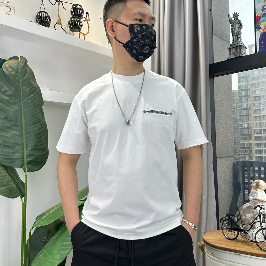 2025夏季新款极简轻奢小众设计口袋短袖t恤休闲撞色宽松圆领上衣
