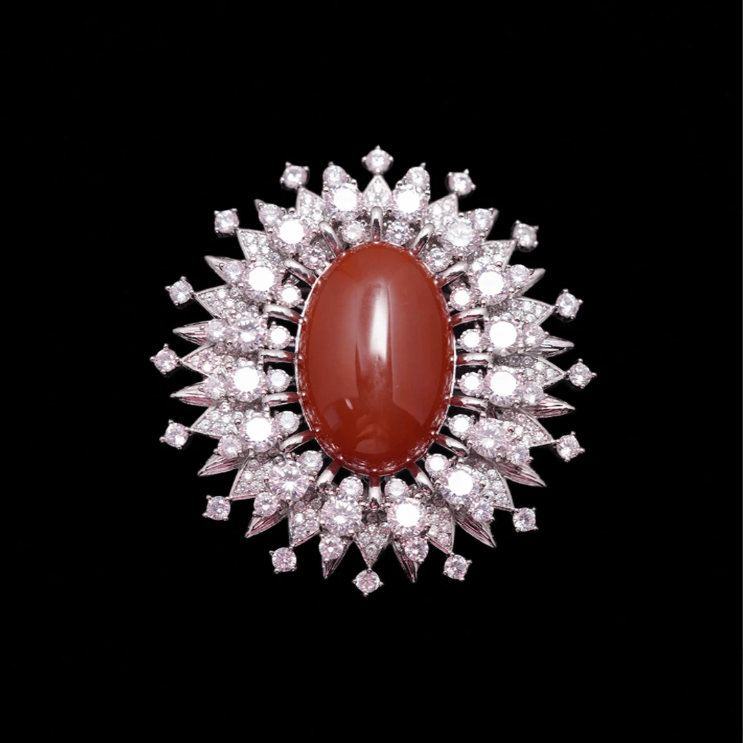 铜合金石英石胸针 时尚气质百搭红色太阳花胸针5347