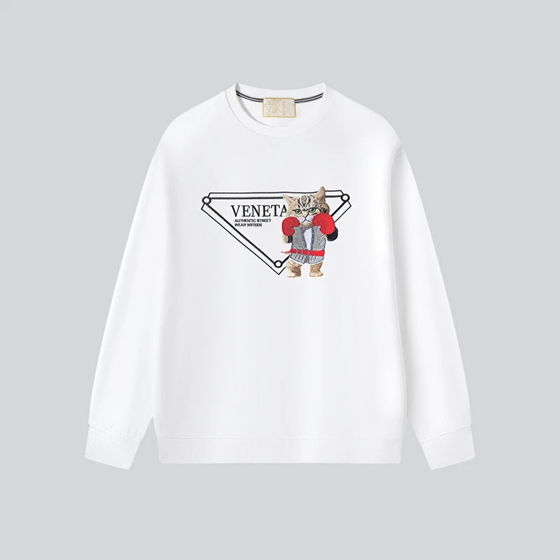 【现货】2024新款刺绣拳击猫长袖圆领卫衣男女时尚上衣宽松