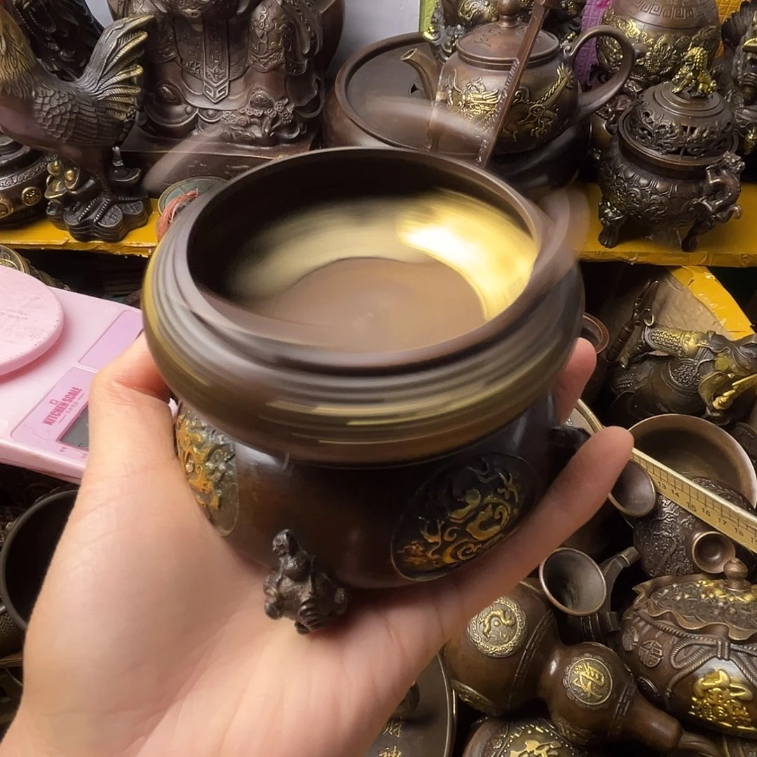 原矿风磨铜精雕摆件