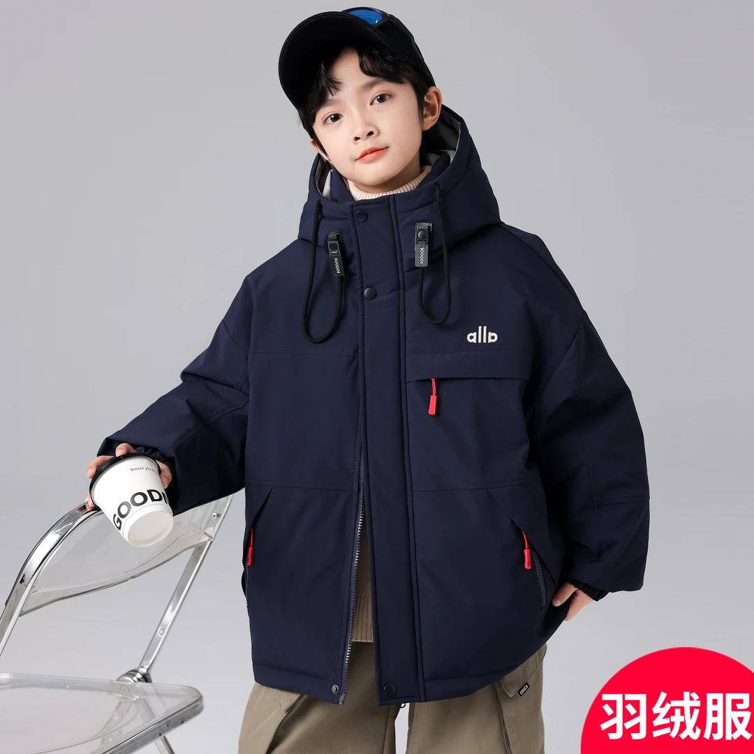儿童装男童羽绒服冬装2025新款冬季大童冲锋衣加厚男孩白鸭绒外套