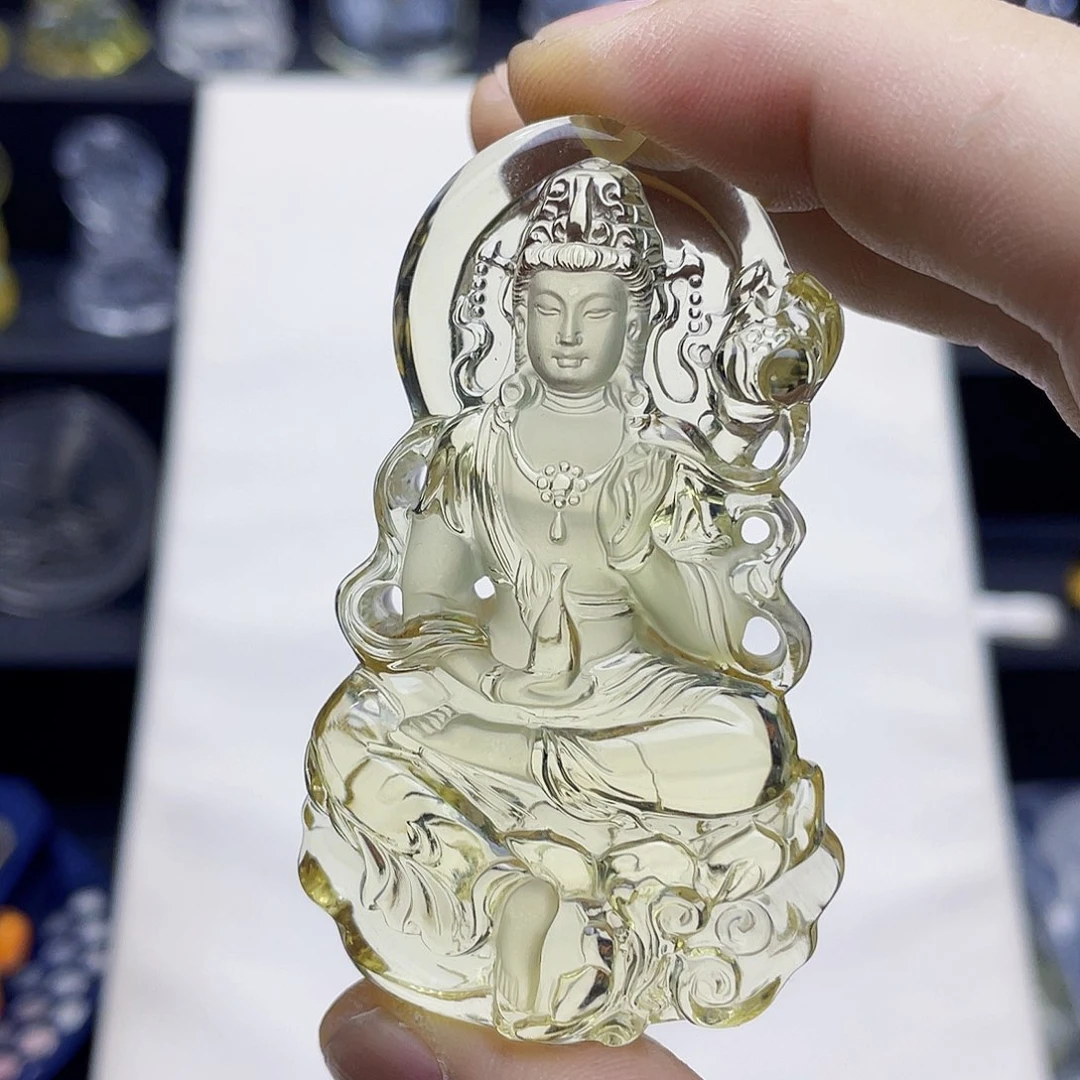 未镶嵌颈饰水晶C****生黄水晶大师精雕大势至菩萨
