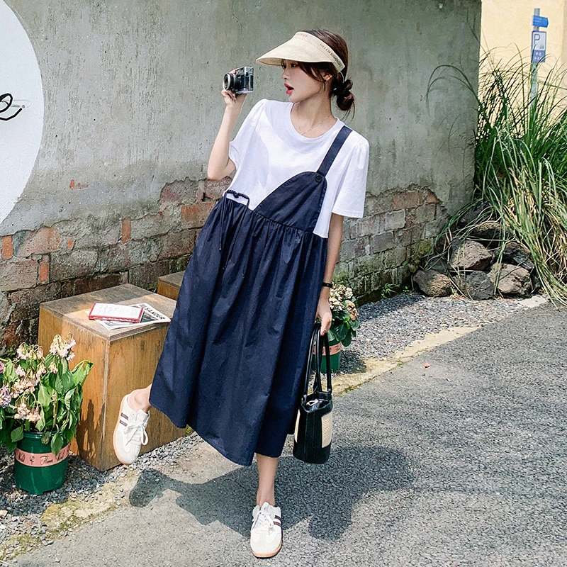 今年流行爆款学院减龄韩系设计感小众撞色拼接连衣裙假两件超好看