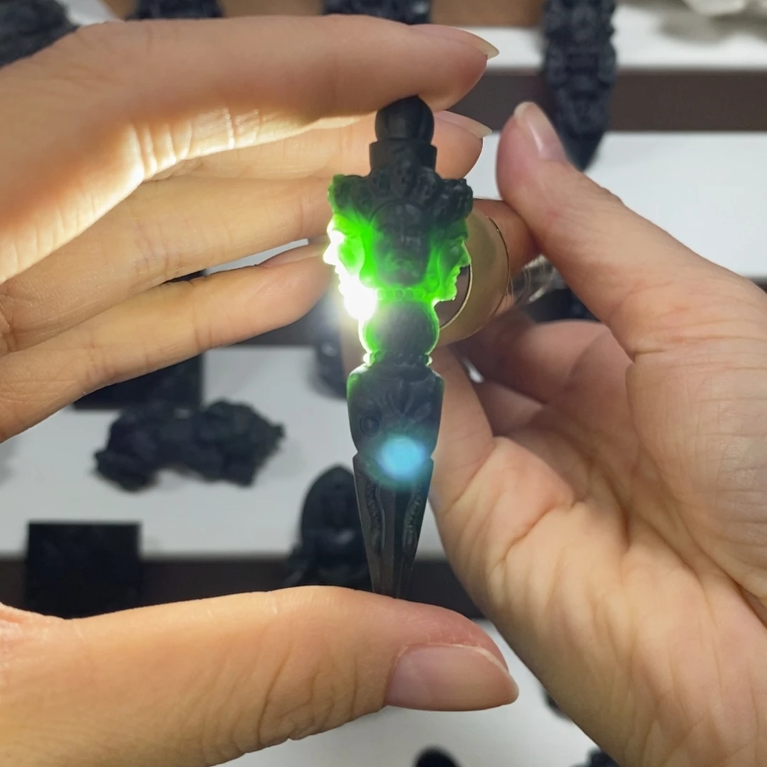 定制翡翠未镶嵌未镶嵌天然缅甸A货墨翠金刚杵