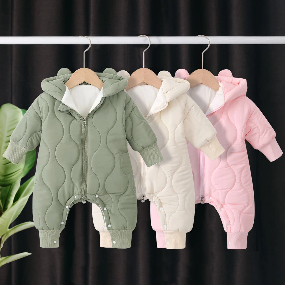 2025简约款加绒带帽男女宝宝同款冬季连体衣外出服