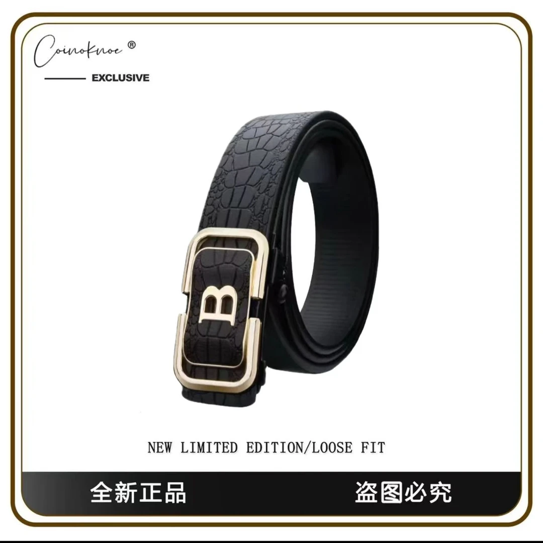 【现货现发】经典高档鳄鱼男士裤腰带金色B时尚无牙自动扣腰带KM-99