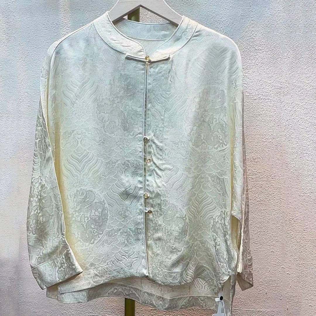 2025年新中式国风盘扣外套女宽松开衫百搭中式外套提花小衫衬衣