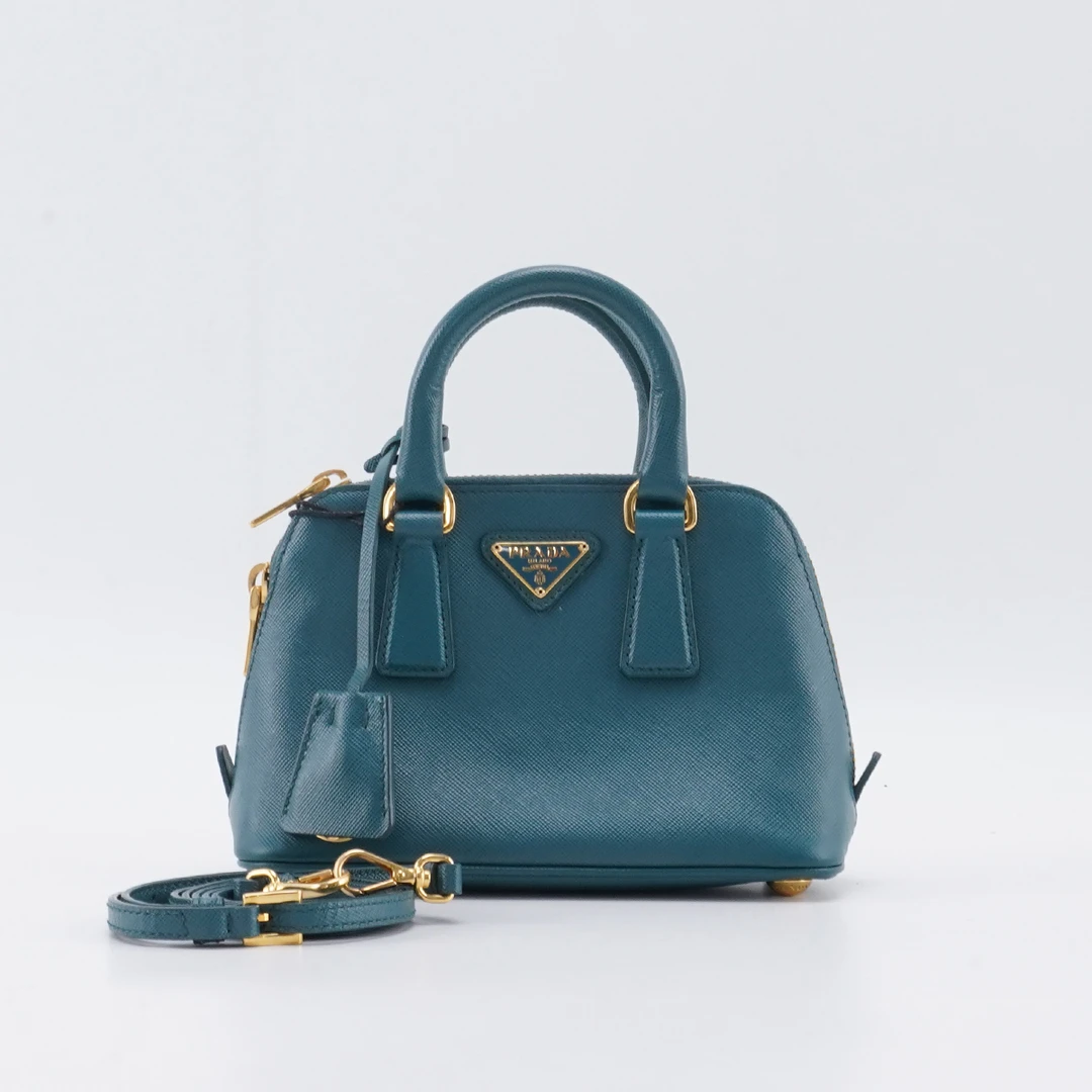 95新 Prada/普拉达 Galleria湖蓝色十字纹【静文】 BGD402030005