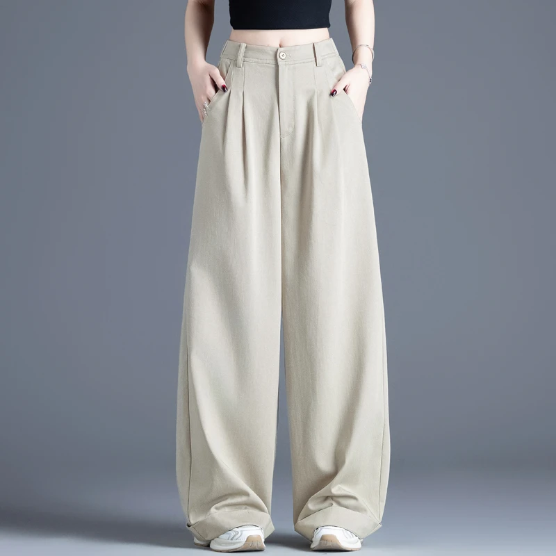 卡灰色裤子女休闲裤2026年春季流行爆款天丝莱赛尔长裤直筒阔腿裤