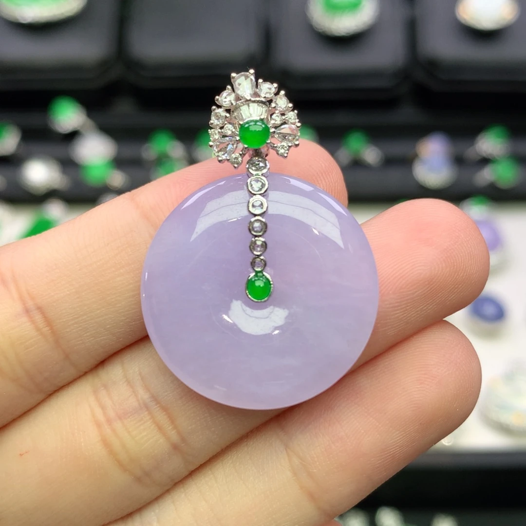 翡翠18K金镶嵌吊坠(不含链)