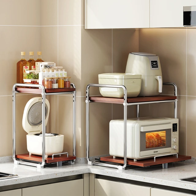 中古厨房微波炉置物架台面双层抽拉电饭煲支架分层架多功能调料架