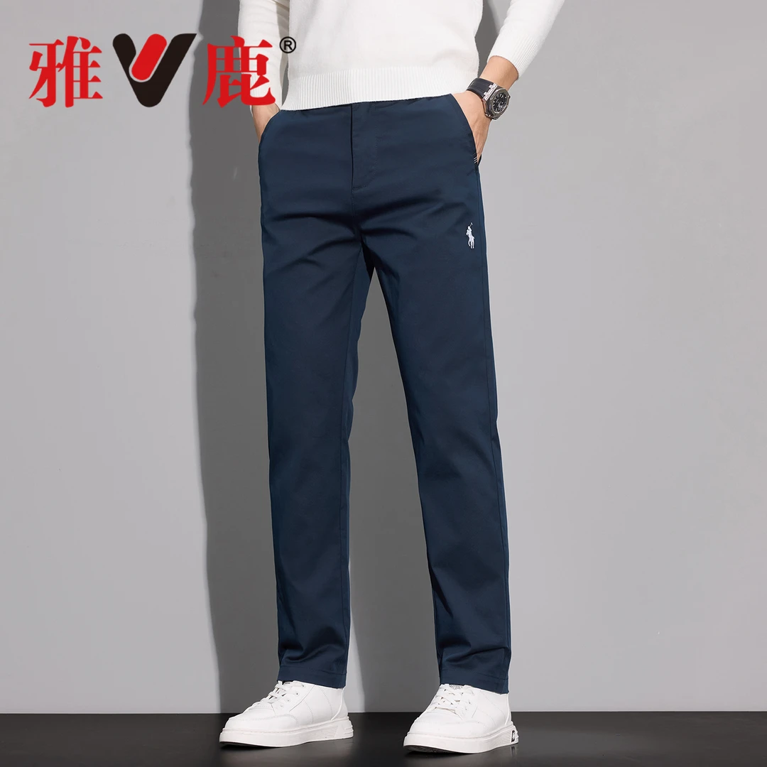 雅鹿男装秋冬长绒棉轻商务直筒休闲裤男弹力舒适修身显瘦百搭长裤