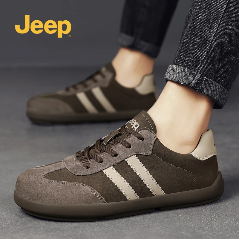 Jeep吉普男鞋真皮休闲板鞋2025冬季新款户外徒步软底防滑德训鞋男