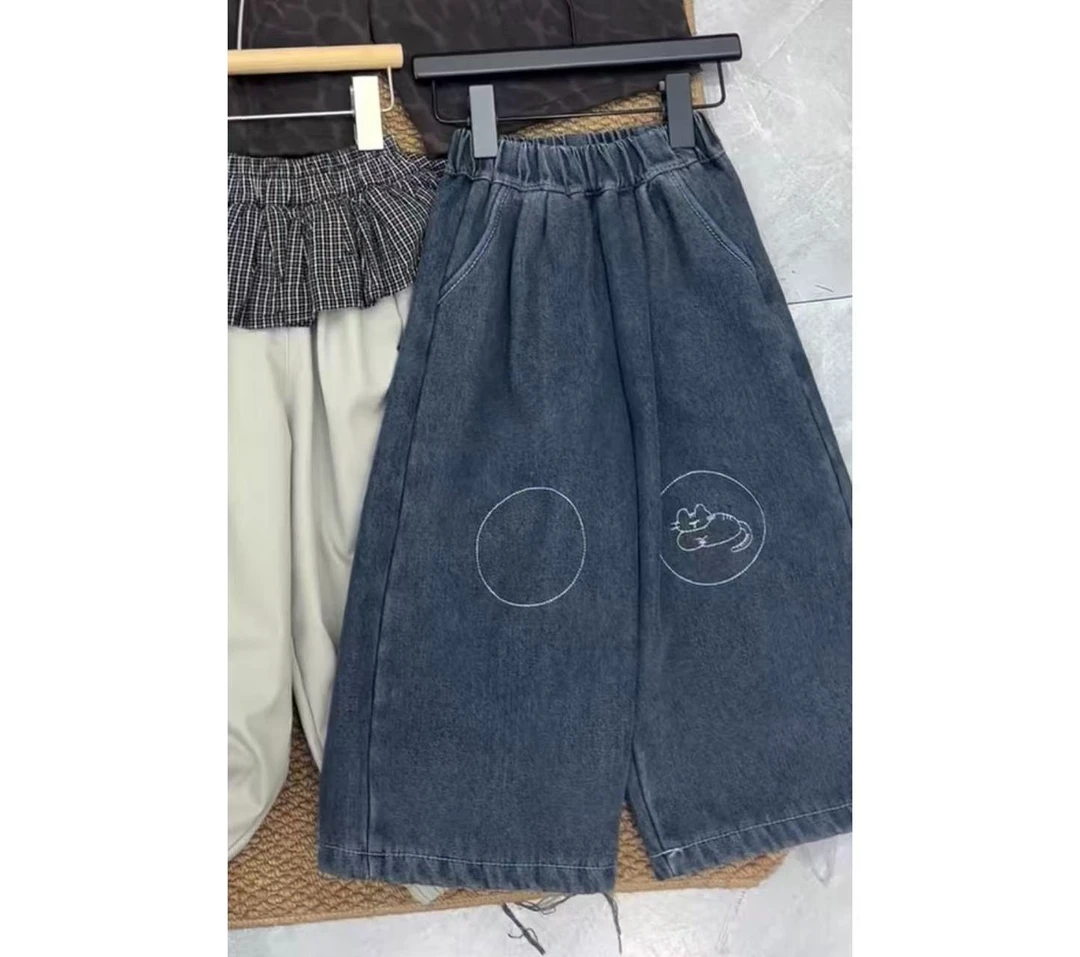 猫咪咪刺绣加绒牛仔裤