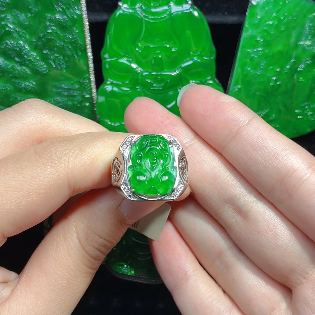翡翠银S925镶嵌戒指天然A货翡翠