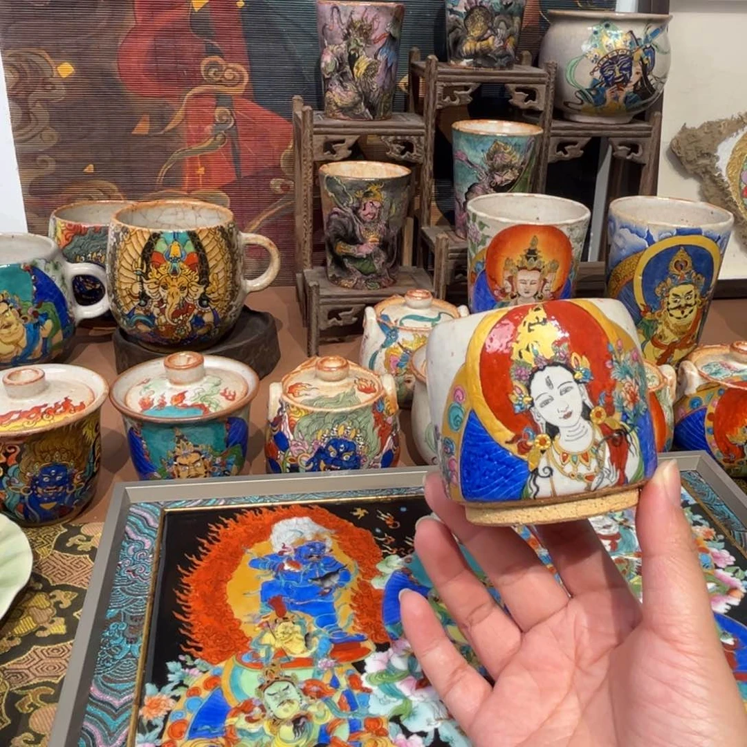 手工手绘白度母茶杯