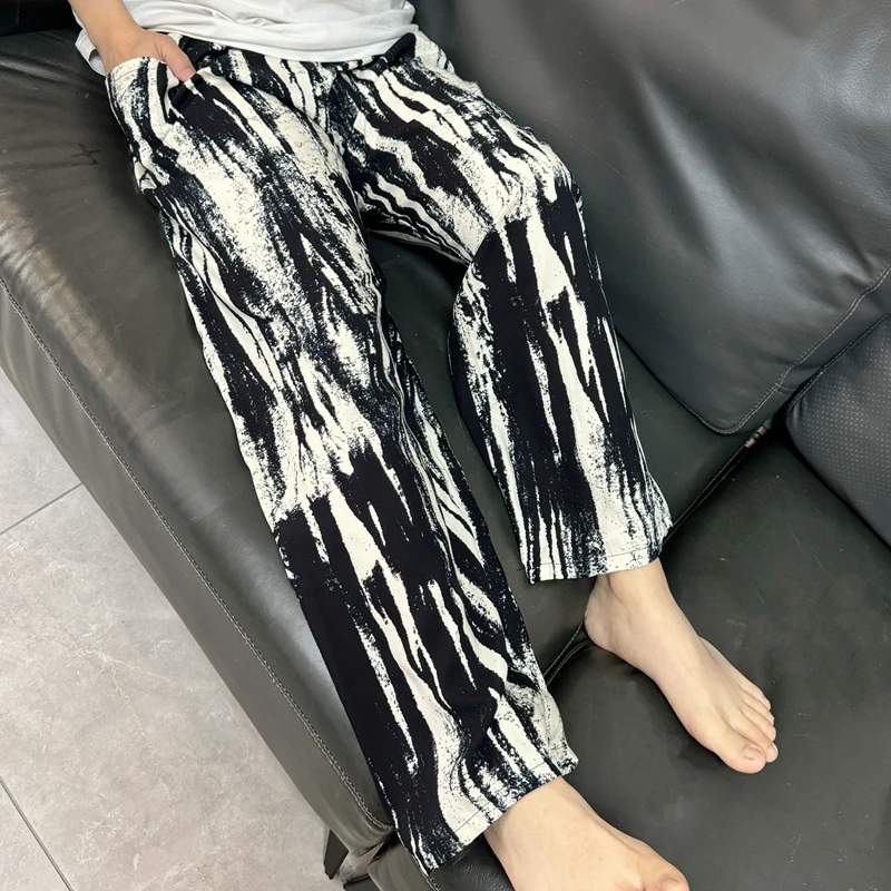 夏季绵绸灯笼裤男士中青年加肥加大码家居裤宽松薄款睡裤棉绸长裤