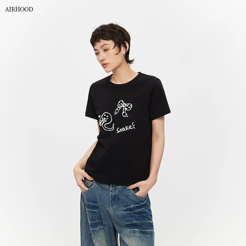 AIRHOOD 美式复古卡通趣味印花夏季新款短袖T恤女上衣辣妹风N5249