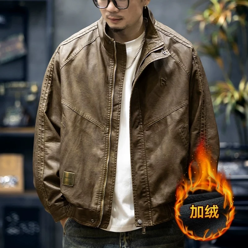 皮衣男美拉德复古机车风PU皮夹克男士秋冬季新款飞行服百搭外套男