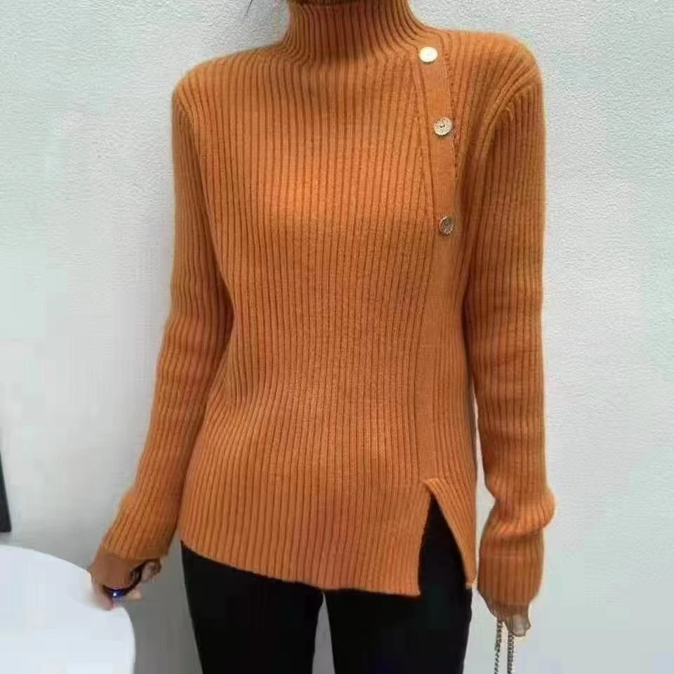 （玉姐家）秋冬新款气质雪纺花边三粒金属扣长袖毛衣f1951 J02513