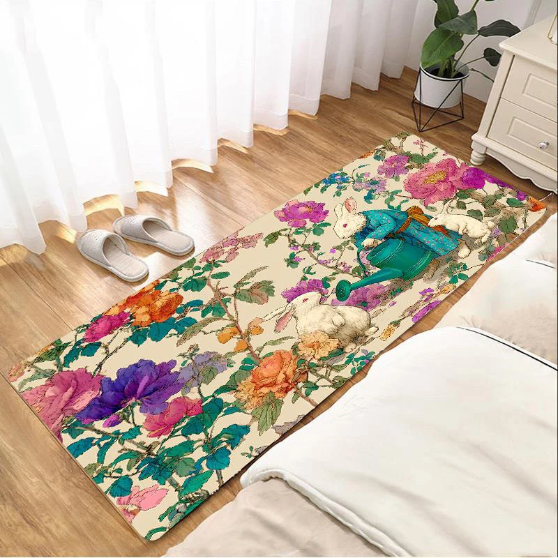 【60✖160cm】卡通小兔子绒布地垫吸水柔软厨房客厅浴室地垫床边毯