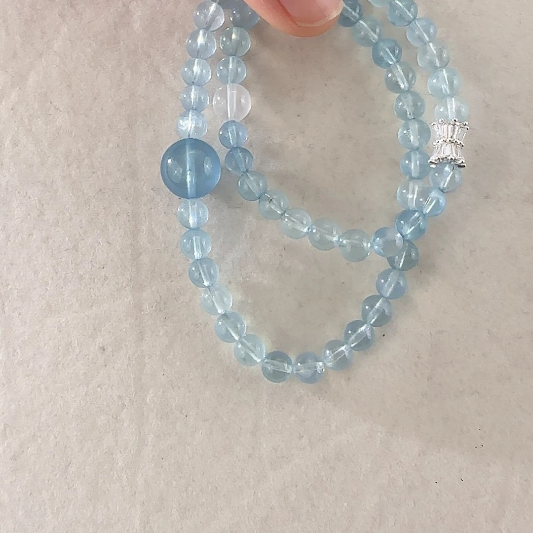 水晶手链未镶嵌海蓝宝双圈