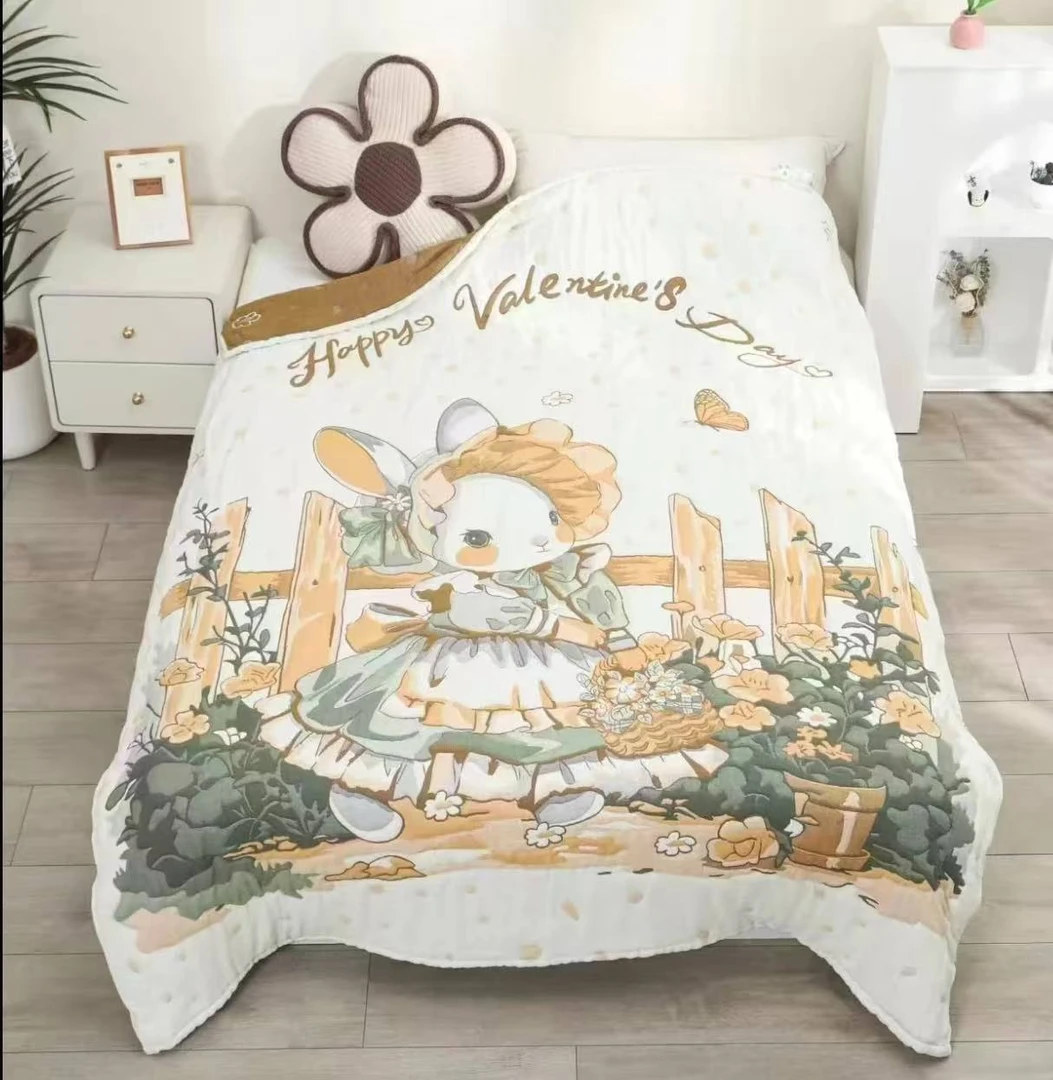 【花园兔】150*200全棉纱布薄款泡芙被