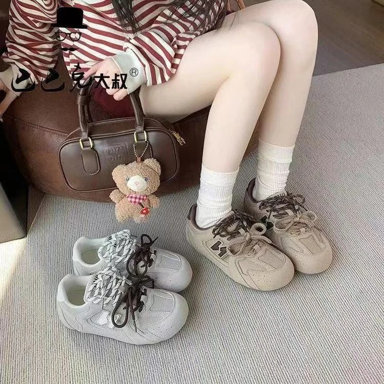 复古百搭休闲鞋女2025年春夏季新款透气系带厚底运动软底板鞋