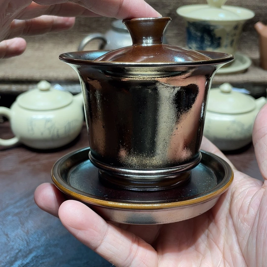 好***号泥塑弼双金釉盖碗150毫升微瑕