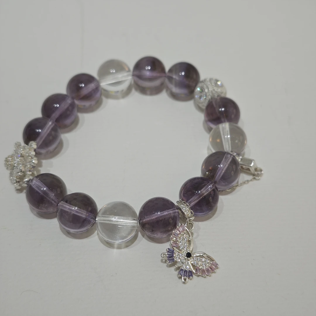 925银手链 玻利维亚紫水晶白水，银饰手串