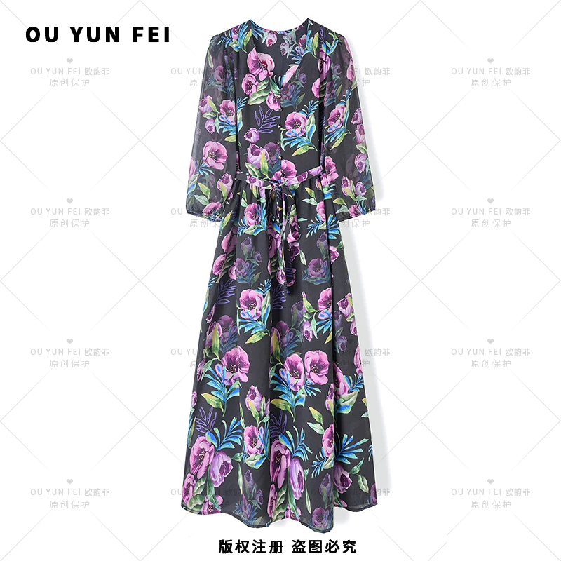 气质显瘦连衣裙女新款高级感穿搭时尚洋气印花长裙XY1052