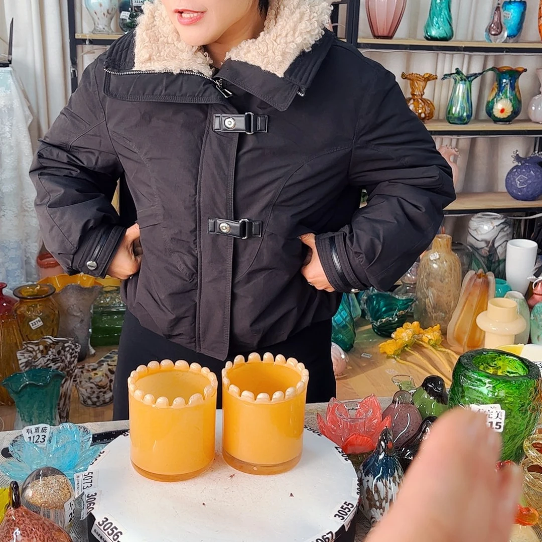 豆杯一对家悦琉璃工艺品不完美